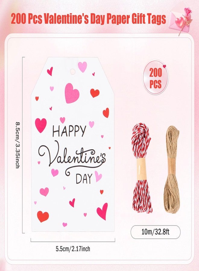 MoDooris 200 Pack Valentine’s Day Gift Tags Happy Valentine's Day Paper Hanging Tags with Red White String & Jute Twine, Heart Gift Wrapping Supplies for Party Favors, Treat Bags, Gifts - Image 2